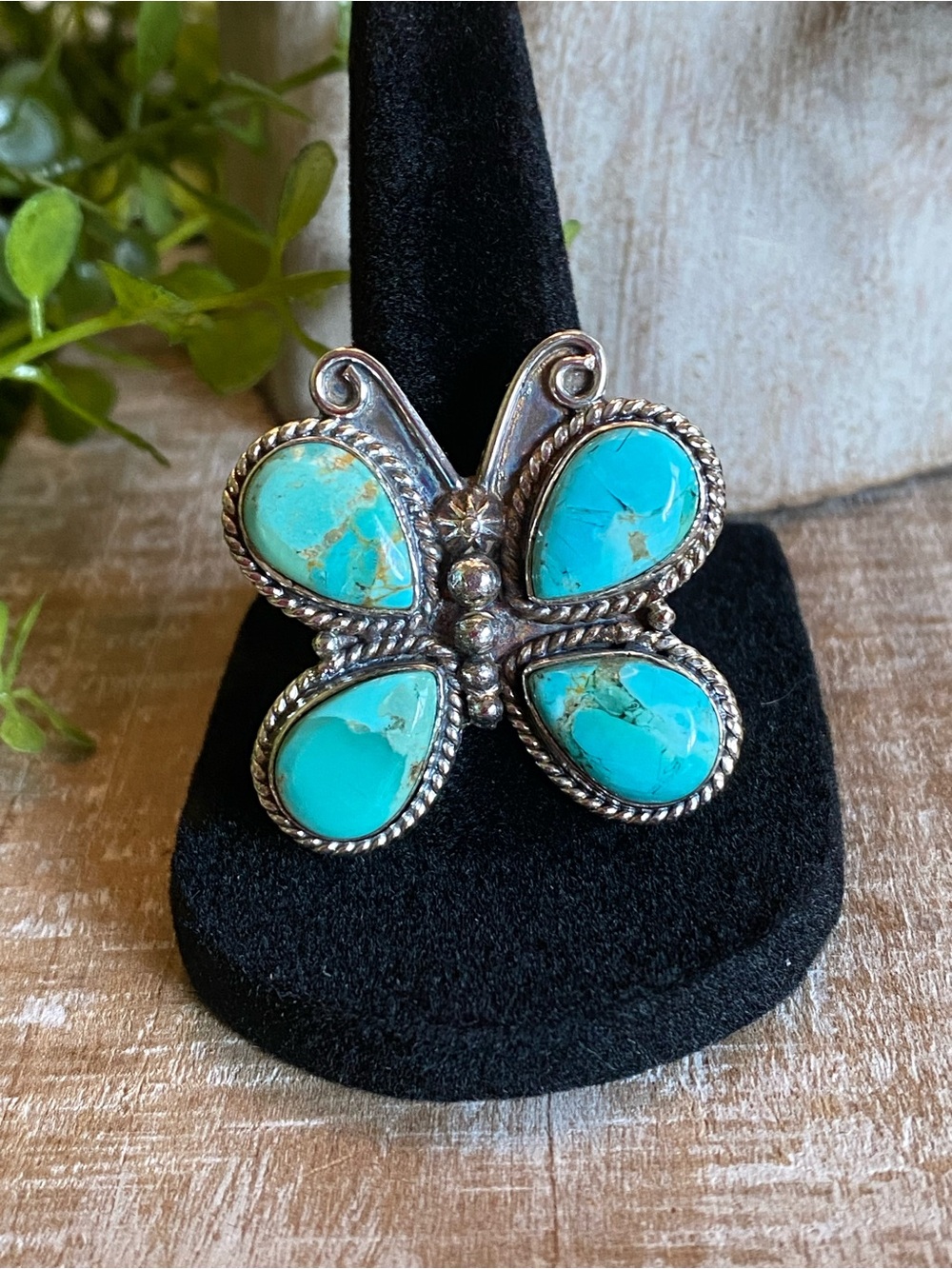 Kingman Turquoise Butterfly Statement sterling western boho southwestern 8.25